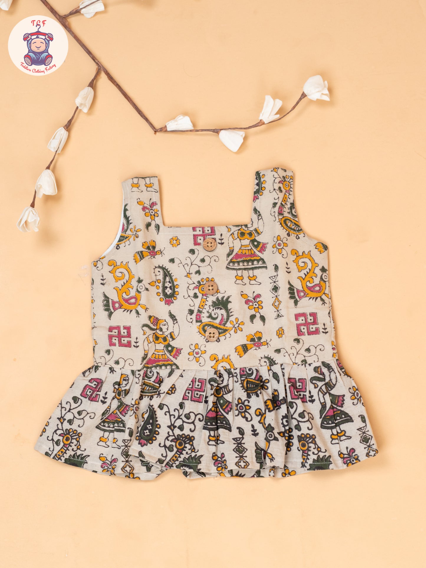 Cream - Girls Printed Kalamkari Co-ords Sets