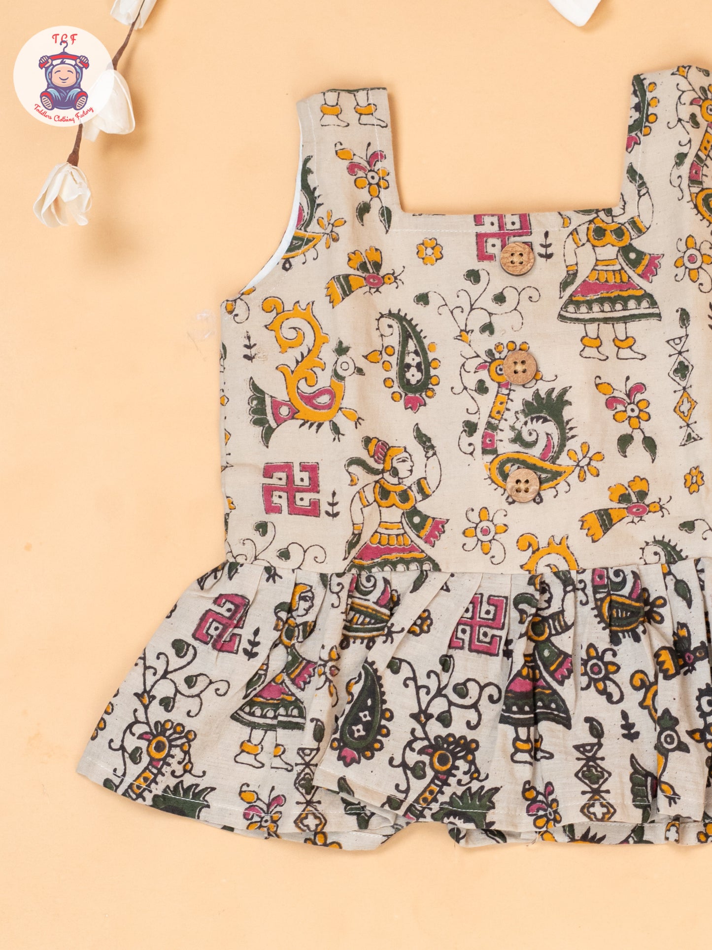 Cream - Girls Printed Kalamkari Co-ords Sets