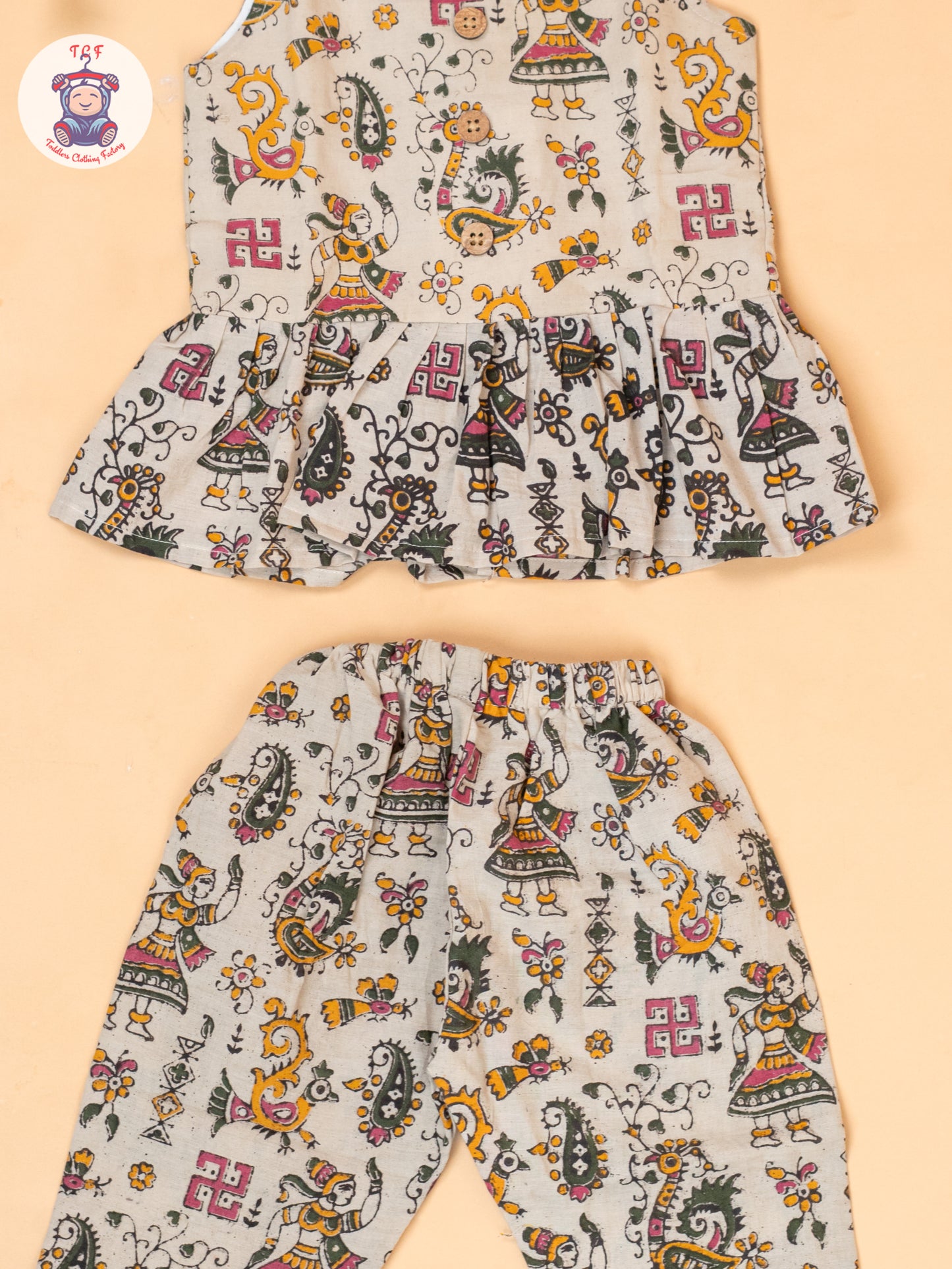 Cream - Girls Printed Kalamkari Co-ords Sets