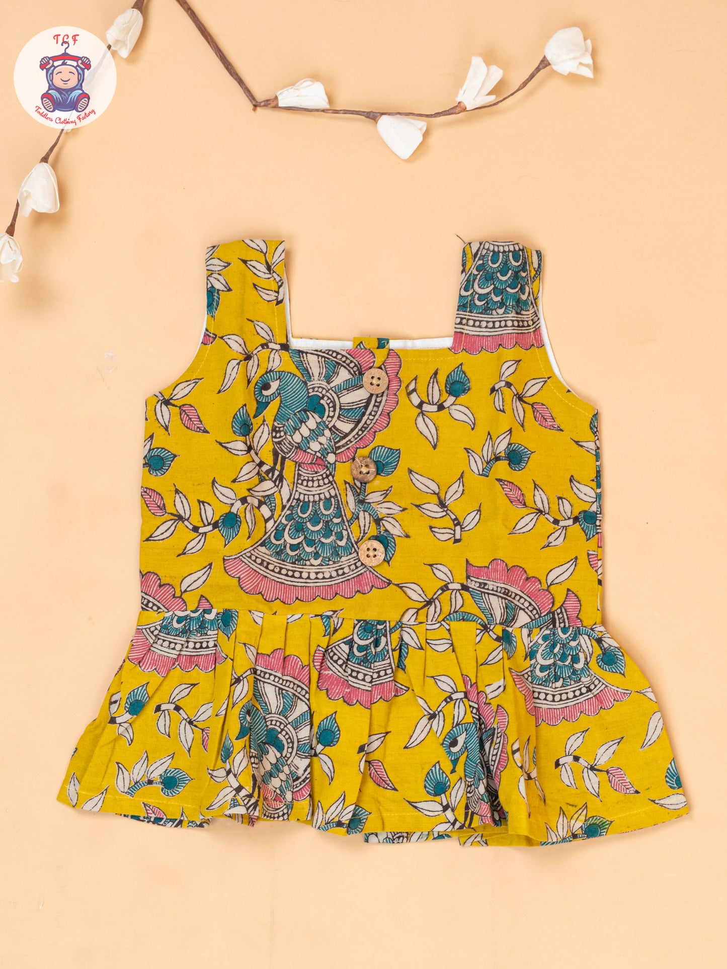 Mustard - Girls Floral Printed Kalamkari Co-ords Sets