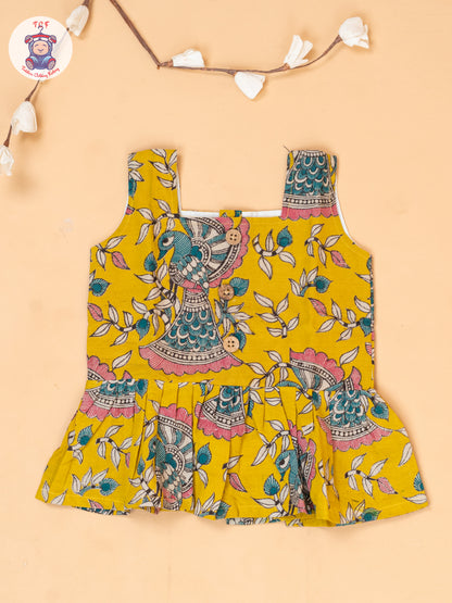 Mustard - Girls Floral Printed Kalamkari Co-ords Sets