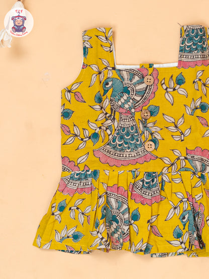 Mustard - Girls Floral Printed Kalamkari Co-ords Sets