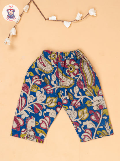 Blue - Girls Floral Printed Kalamkari Co-ords Sets