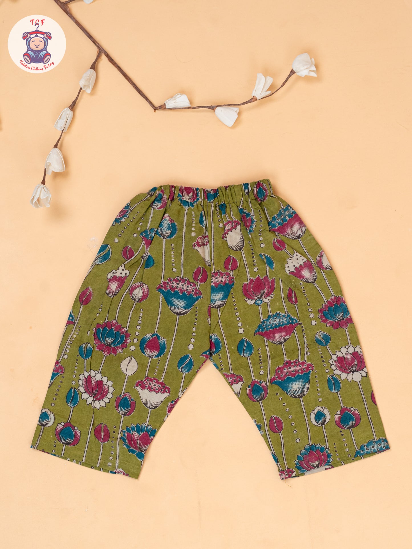 Mehandi Green - Girls Floral Printed Kalamkari Co-ords Sets