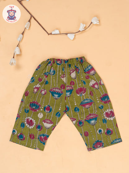 Mehandi Green - Girls Floral Printed Kalamkari Co-ords Sets