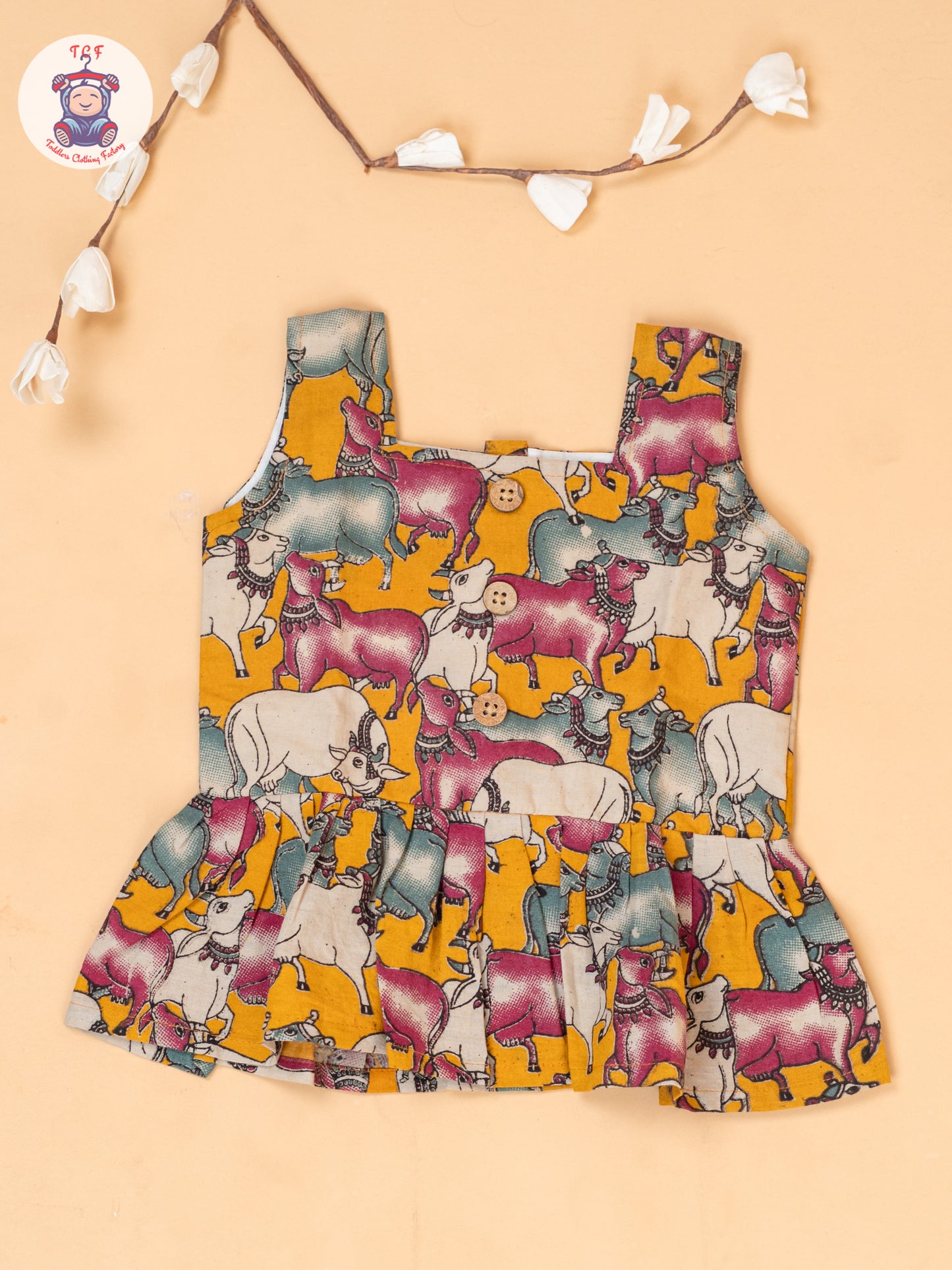 Orange - Girls Pichwai Printed Kalamkari Co-ords Sets