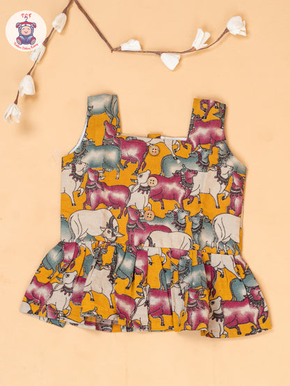 Orange - Girls Pichwai Printed Kalamkari Co-ords Sets