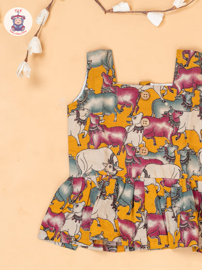 Orange - Girls Pichwai Printed Kalamkari Co-ords Sets