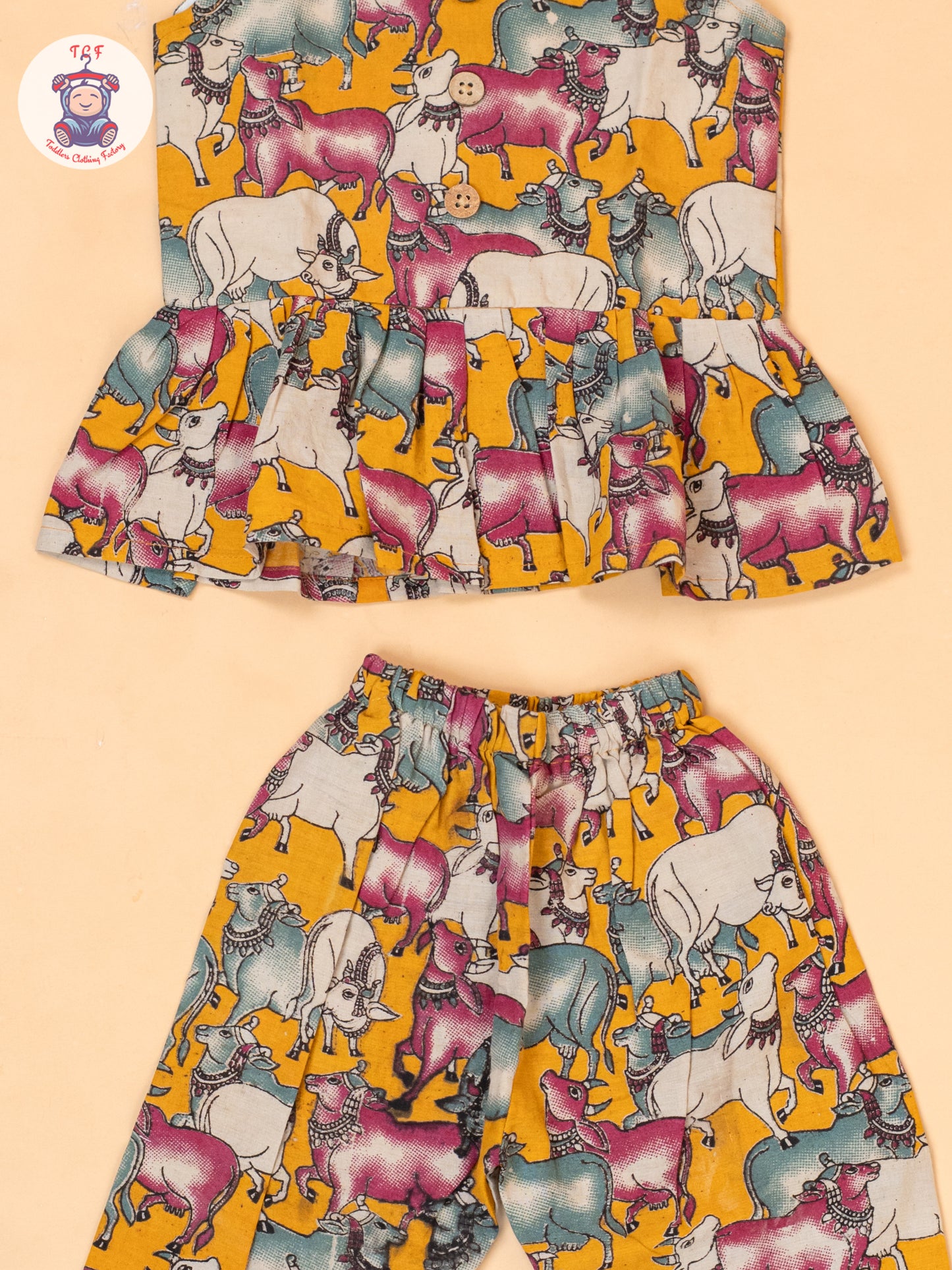 Orange - Girls Pichwai Printed Kalamkari Co-ords Sets