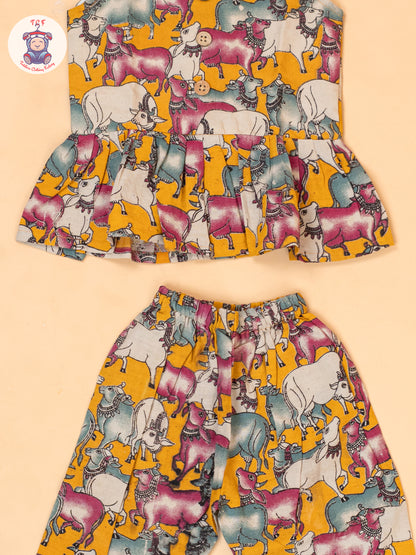 Orange - Girls Pichwai Printed Kalamkari Co-ords Sets