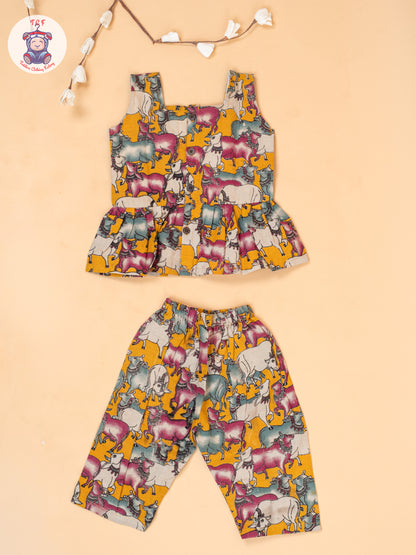 Orange - Girls Pichwai Printed Kalamkari Co-ords Sets