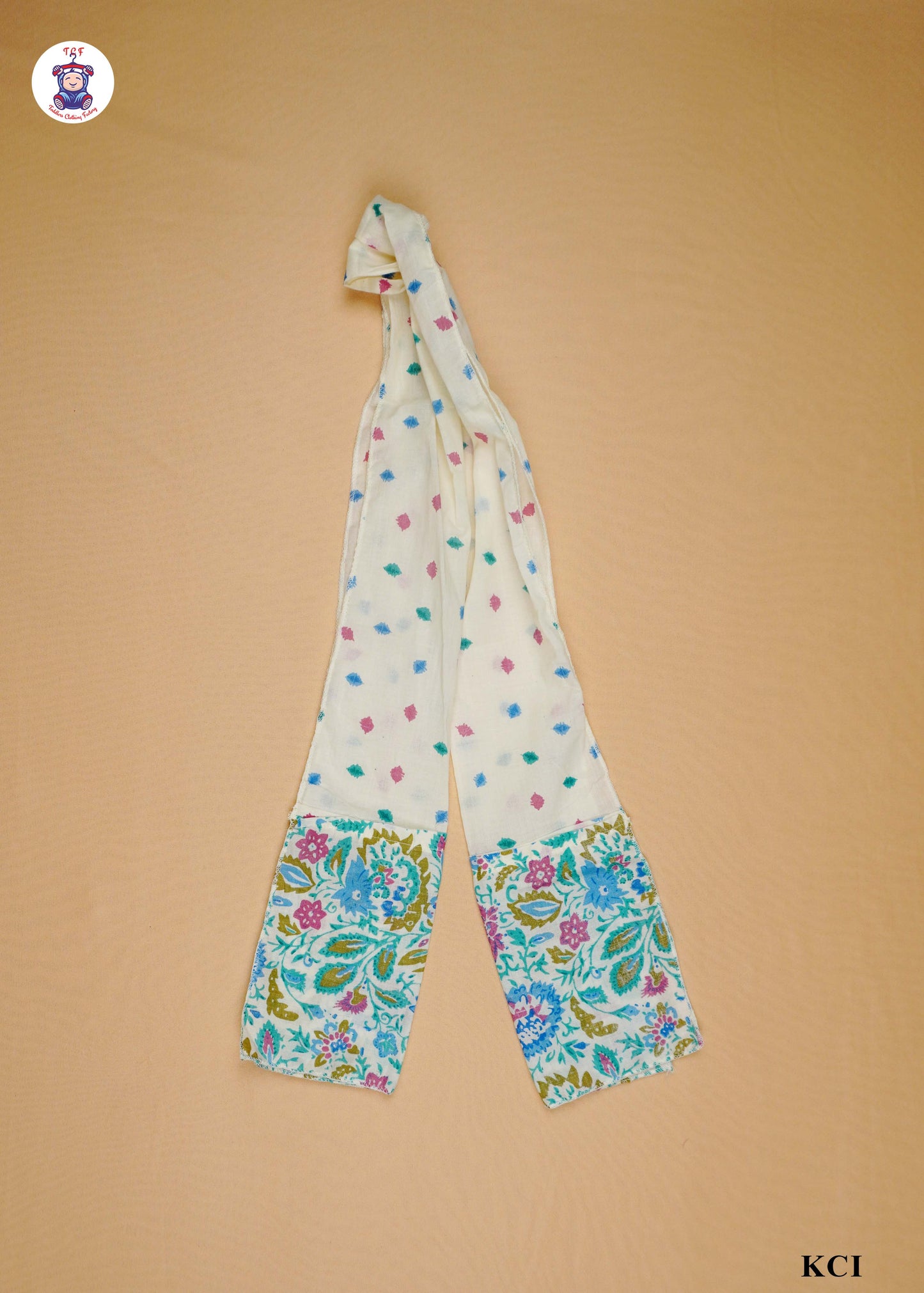Blue Green & White - Floral Printed Umbrella Kurti Set with Dupatta