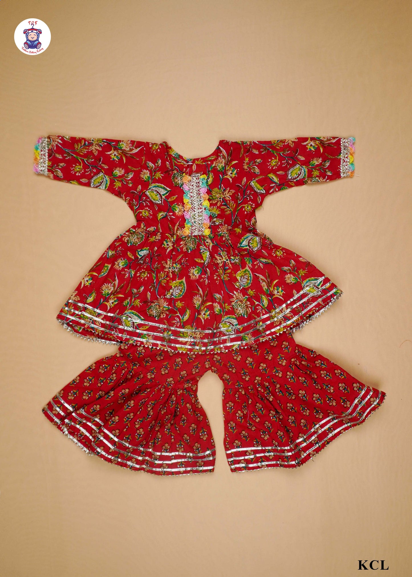 Golden Gate Orange - Floral Printed A-Line Kurti Set