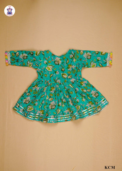 Paris Green - Floral Printed A-Line Kurti Set