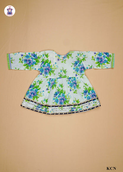 India Green & White - Floral Printed Umbrella Kurti Set with Dupatta