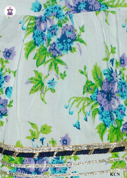 India Green & White - Floral Printed Umbrella Kurti Set with Dupatta