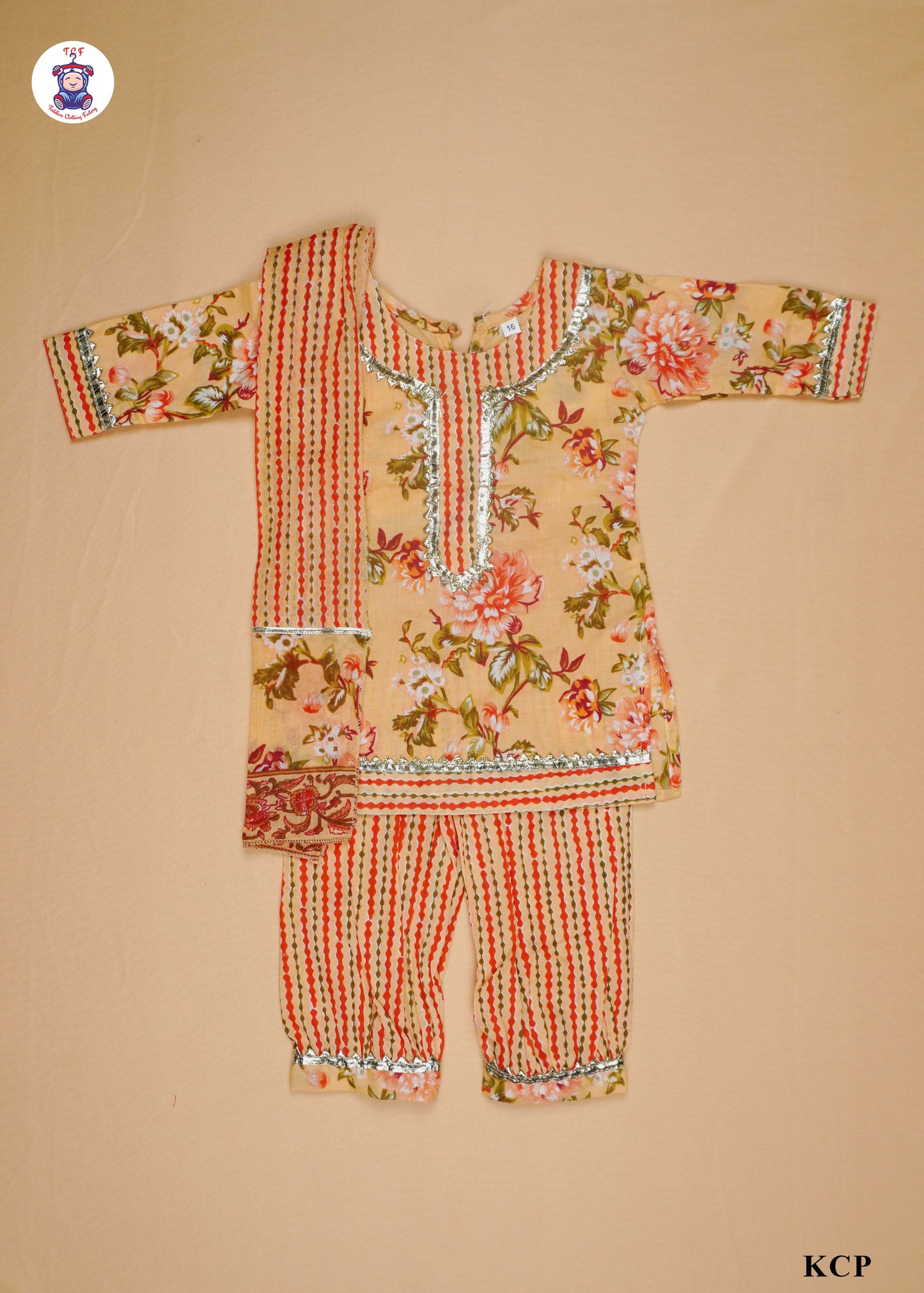 Pastel Orange - Floral Printed Straight Kurti Set with Dupatta