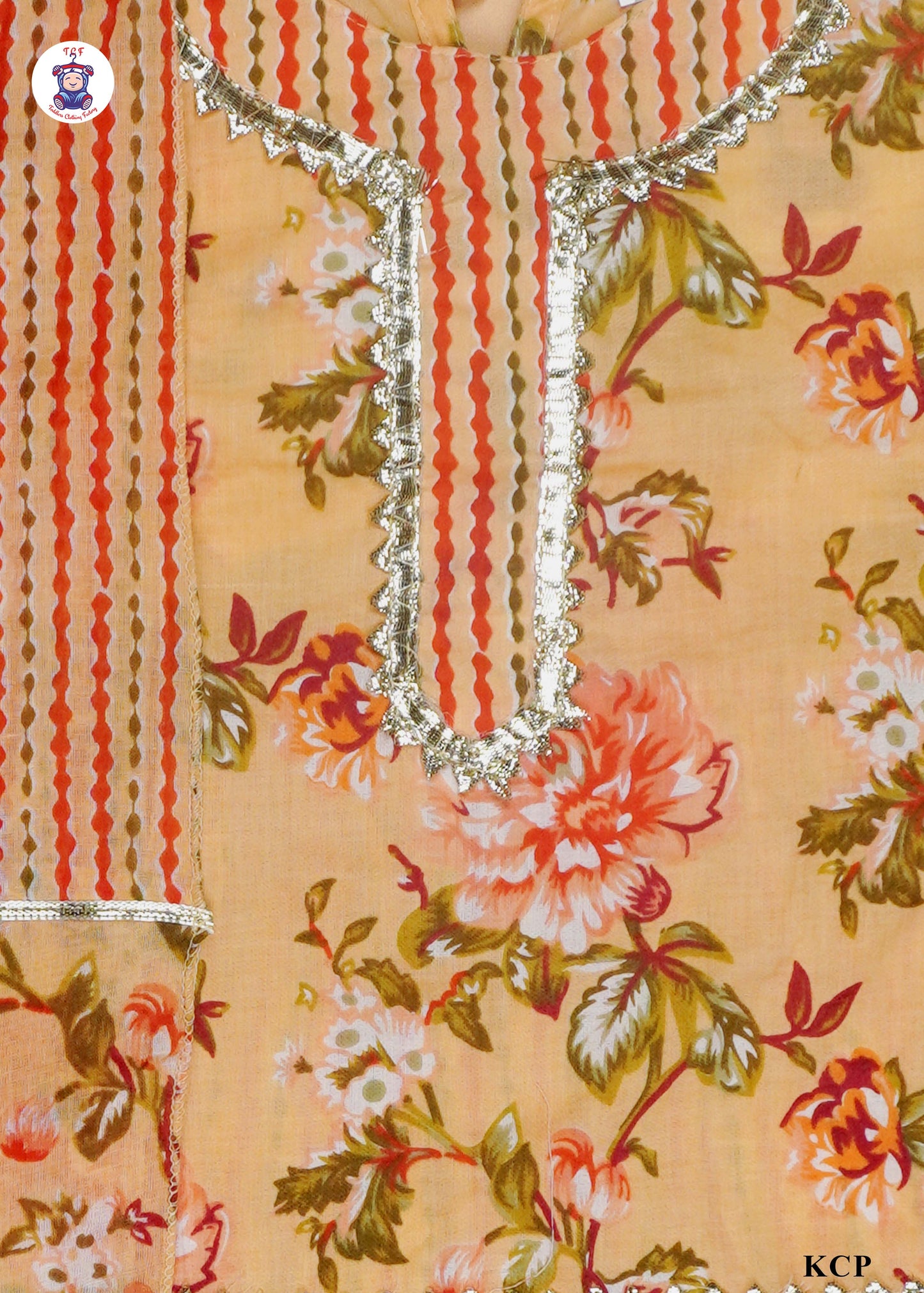 Pastel Orange - Floral Printed Straight Kurti Set with Dupatta