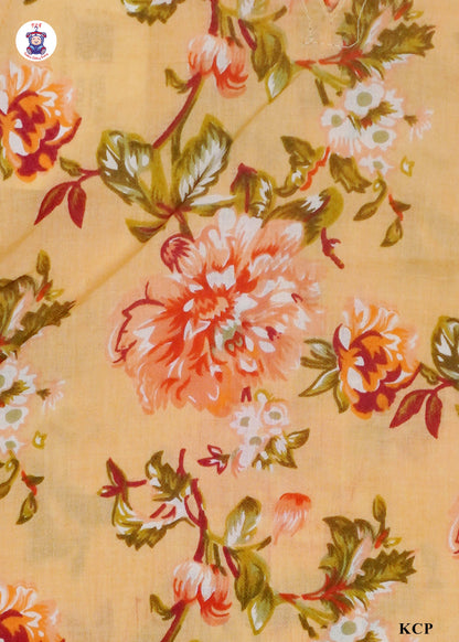 Pastel Orange - Floral Printed Straight Kurti Set with Dupatta