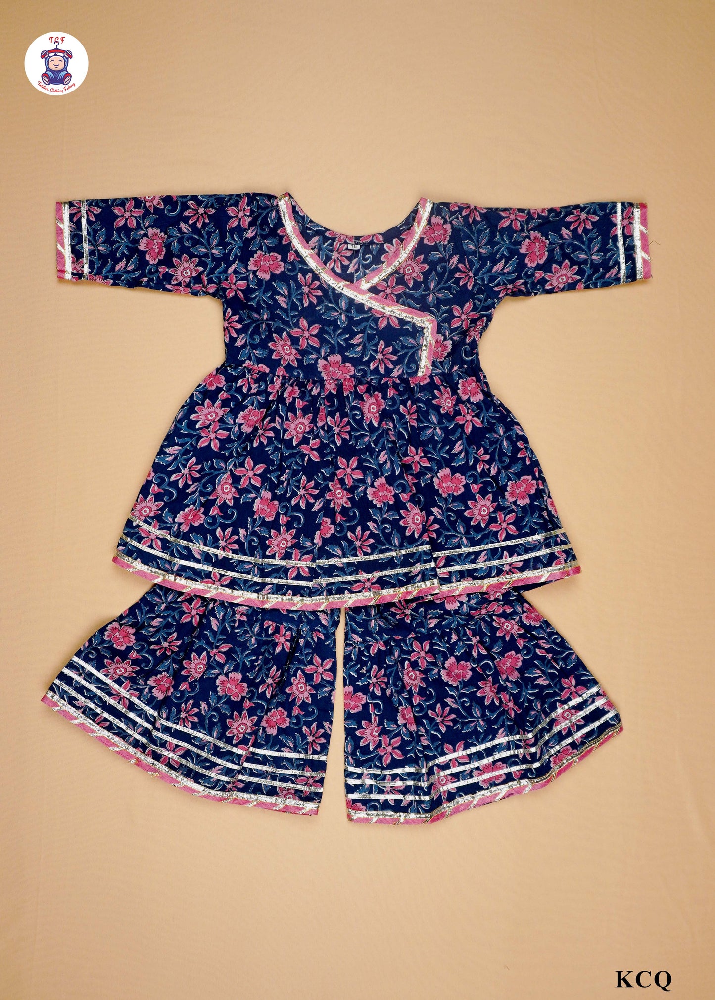 Royal Blue - Floral Printed A-Line Kurti Set