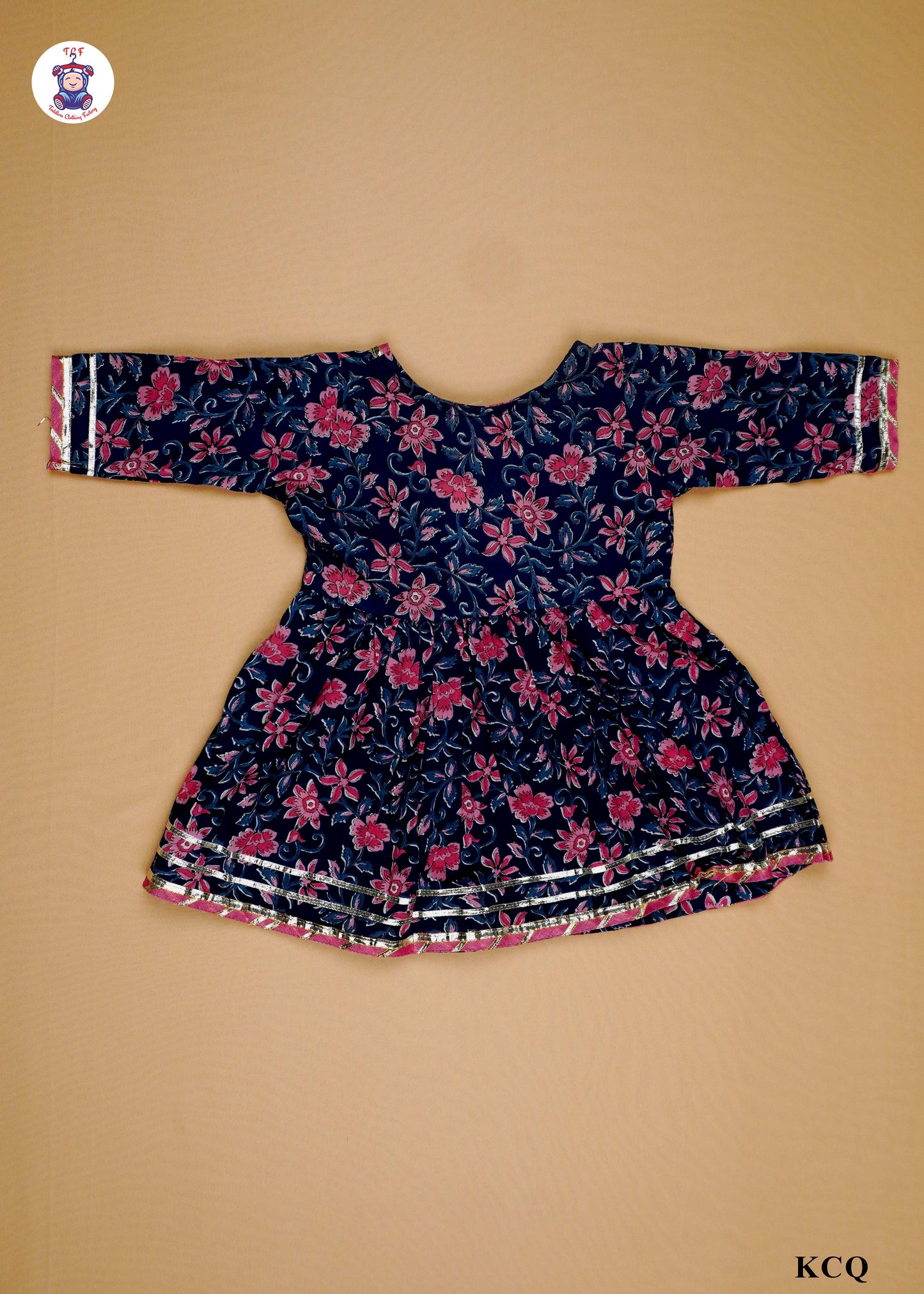 Royal Blue - Floral Printed A-Line Kurti Set