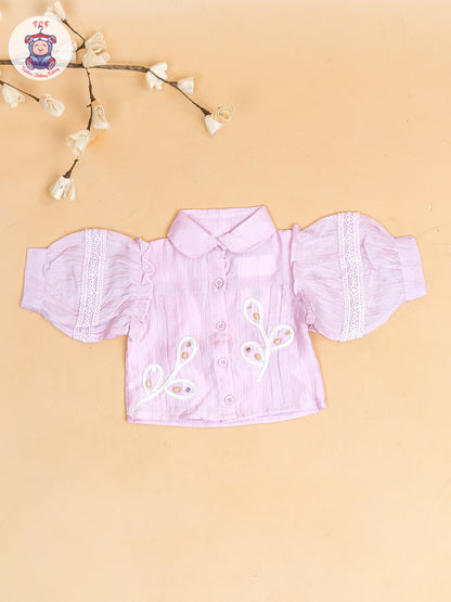 Baby Pink - Girls Embroidered Pant & Top