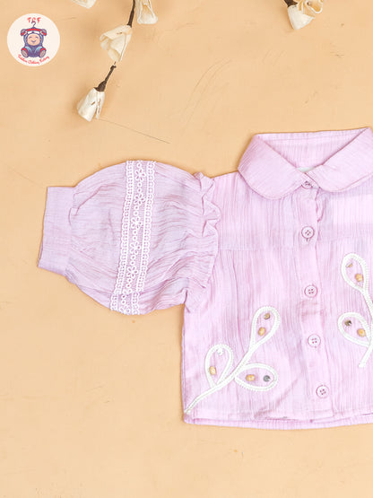 Baby Pink - Girls Embroidered Pant & Top