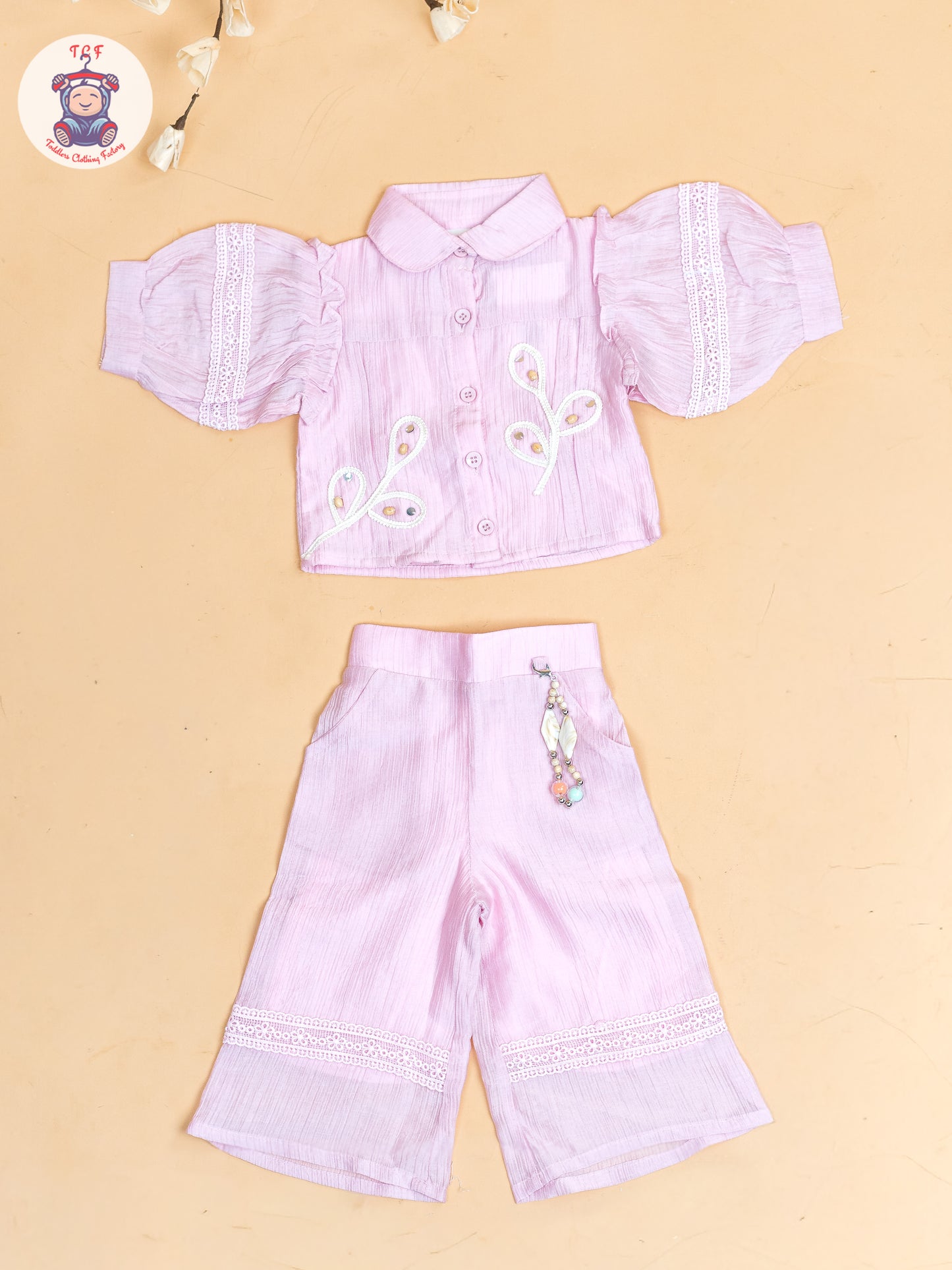 Baby Pink - Girls Embroidered Pant & Top