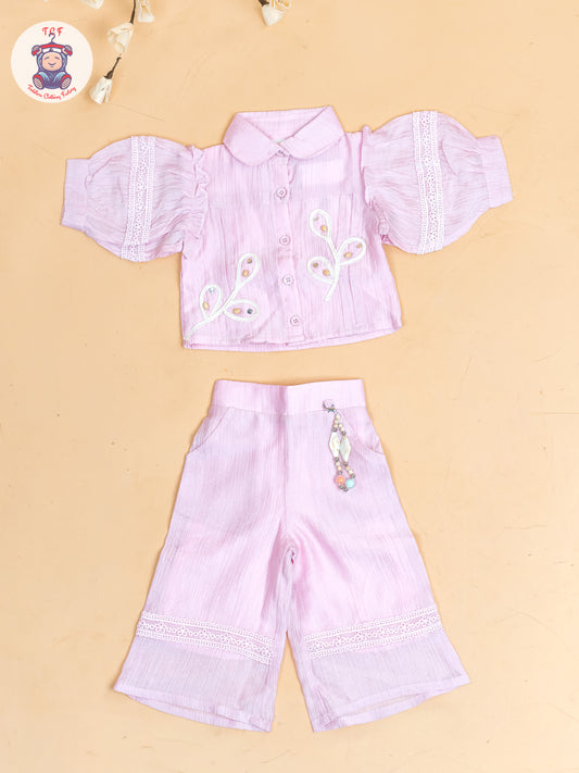 Baby Pink - Girls Embroidered Pant & Top