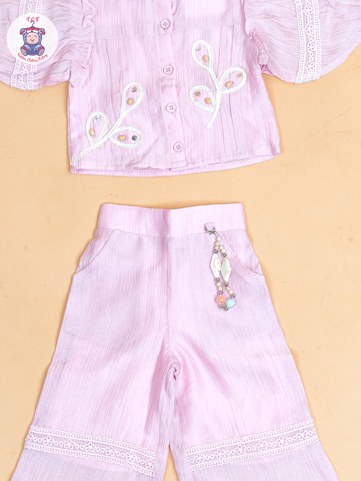 Baby Pink - Girls Embroidered Pant & Top