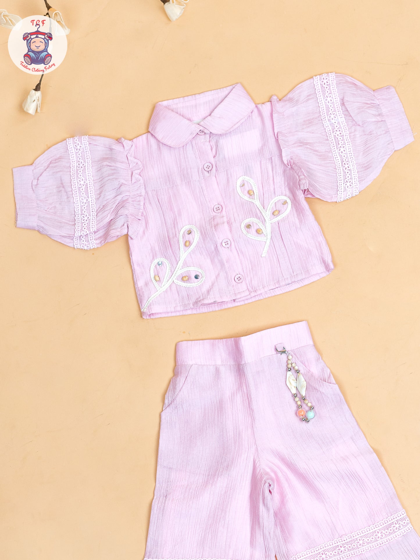 Baby Pink - Girls Embroidered Pant & Top