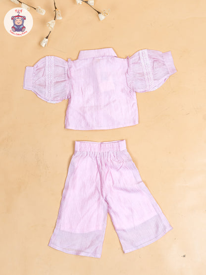 Baby Pink - Girls Embroidered Pant & Top