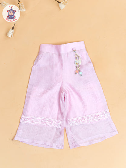 Baby Pink - Girls Embroidered Pant & Top