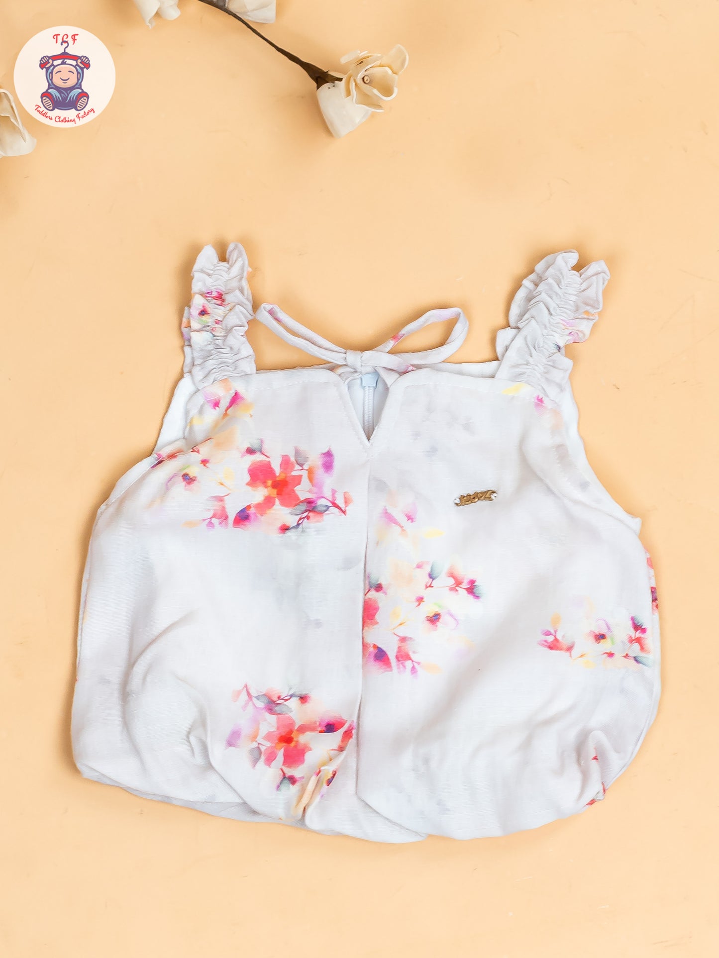 Half White - Girls Floral Printed Crop Top & Ballon Pant
