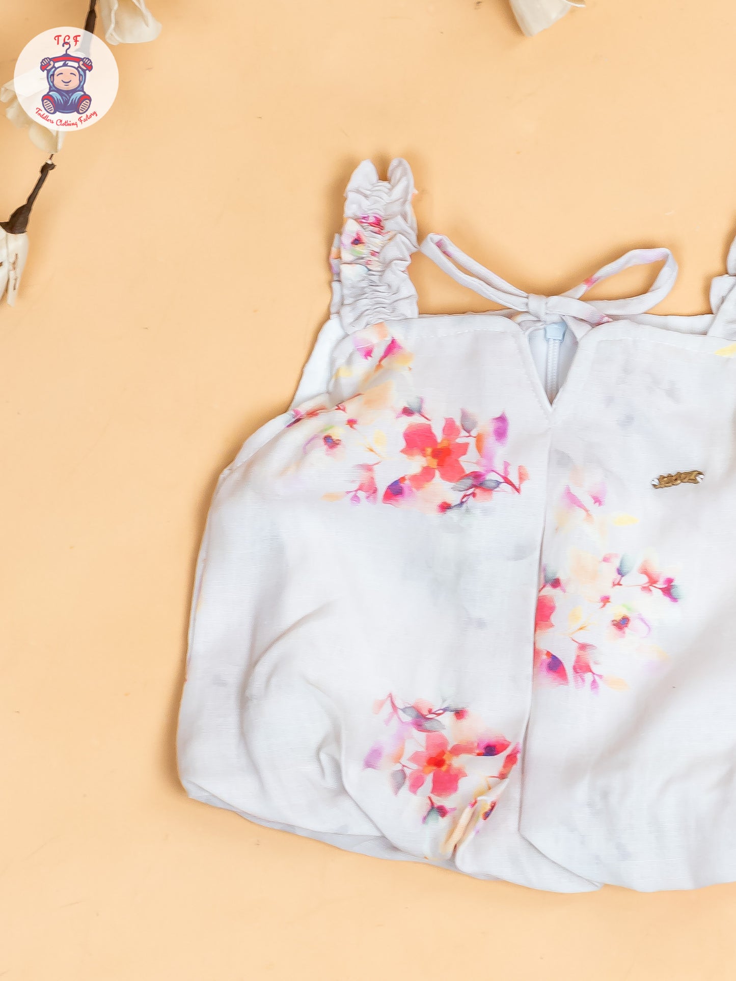 Half White - Girls Floral Printed Crop Top & Ballon Pant