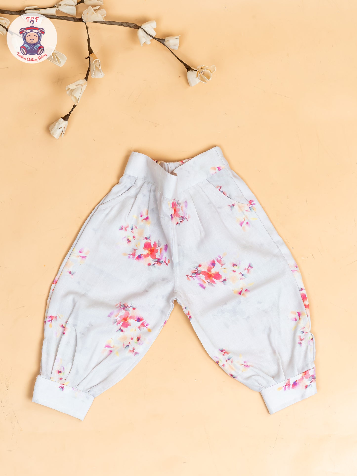 Half White - Girls Floral Printed Crop Top & Ballon Pant
