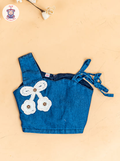 Denim Blue - Girls Crop Top & Skirt