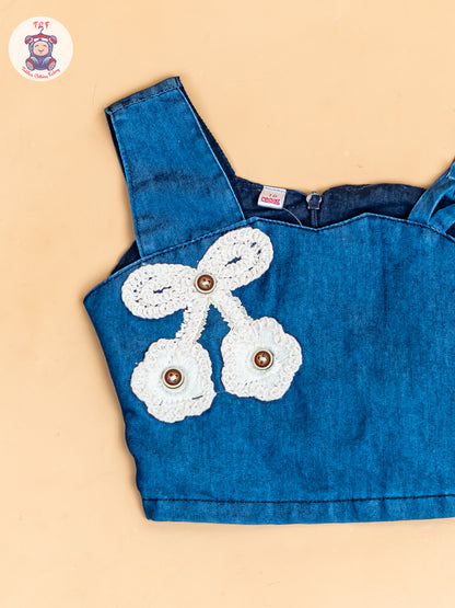 Denim Blue - Girls Crop Top & Skirt
