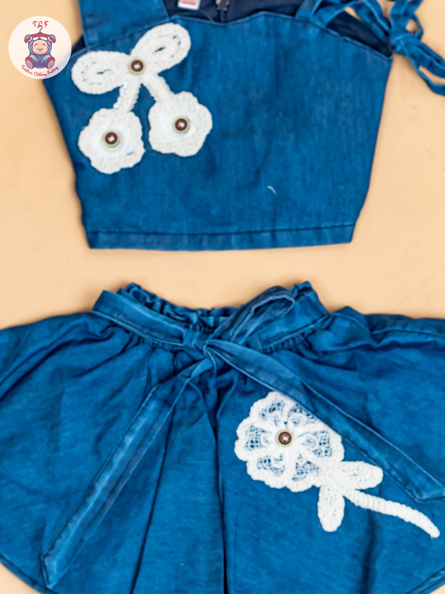 Denim Blue - Girls Crop Top & Skirt