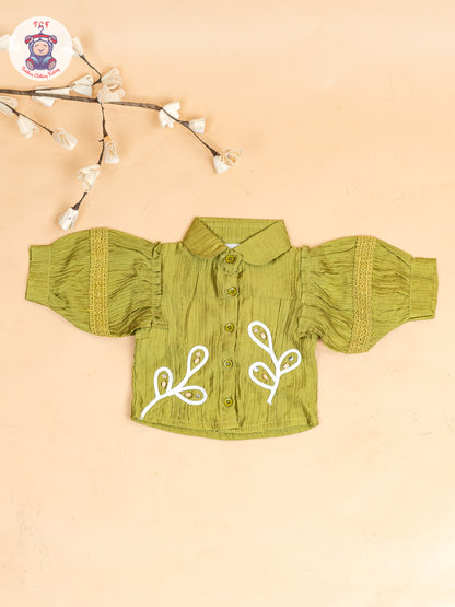 Mehandi Green - Girls Embroidered Pant & Top