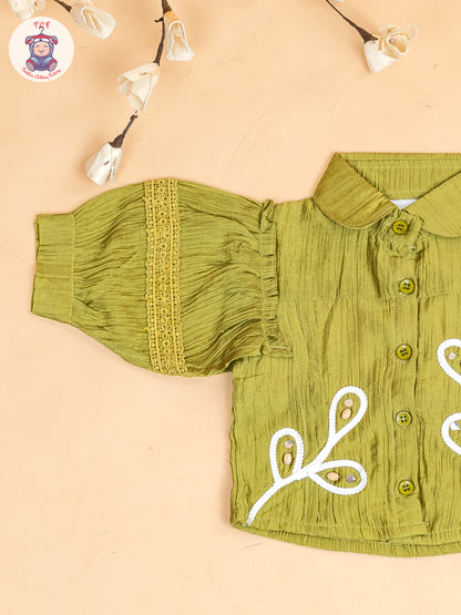 Mehandi Green - Girls Embroidered Pant & Top
