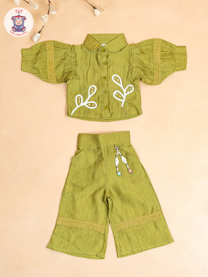 Mehandi Green - Girls Embroidered Pant & Top