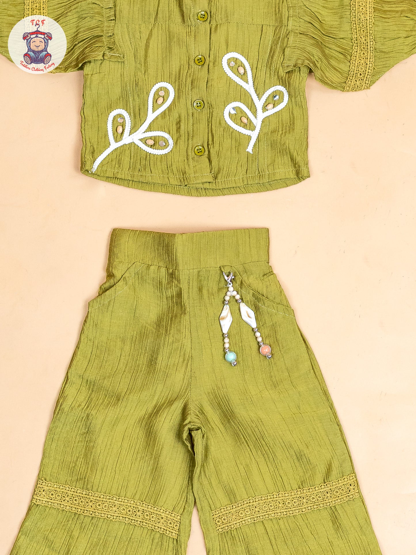 Mehandi Green - Girls Embroidered Pant & Top