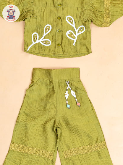 Mehandi Green - Girls Embroidered Pant & Top
