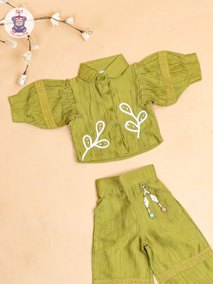 Mehandi Green - Girls Embroidered Pant & Top