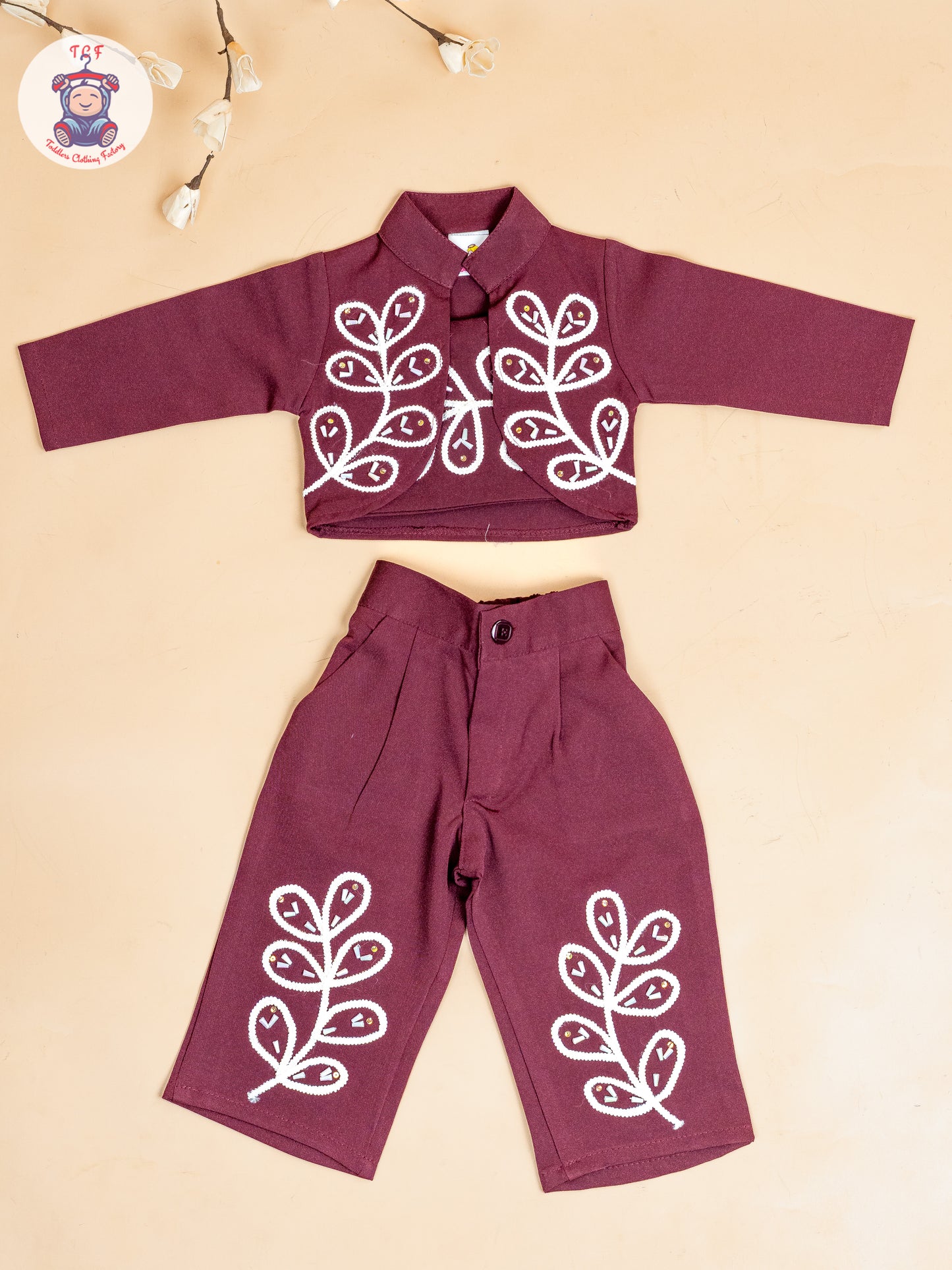 Maroon - Girls Embroidered Pant & Top