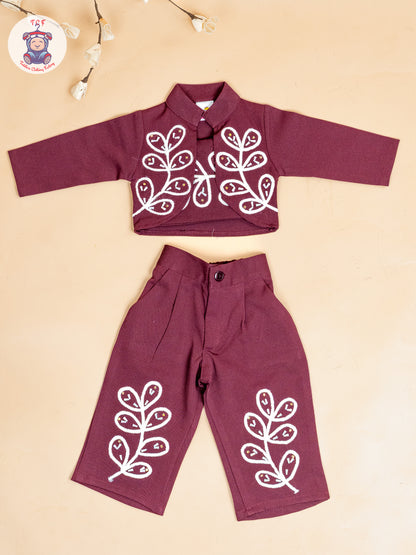 Maroon - Girls Embroidered Pant & Top