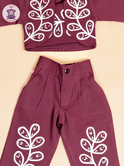 Maroon - Girls Embroidered Pant & Top