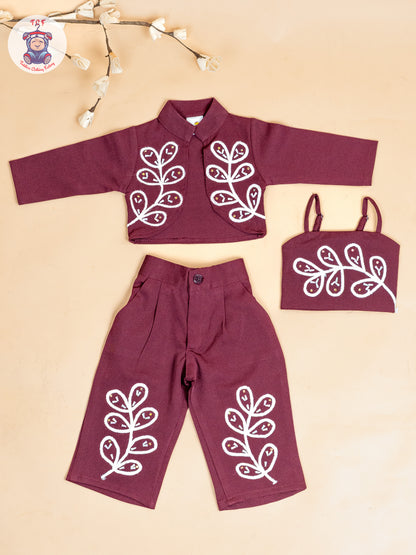 Maroon - Girls Embroidered Pant & Top