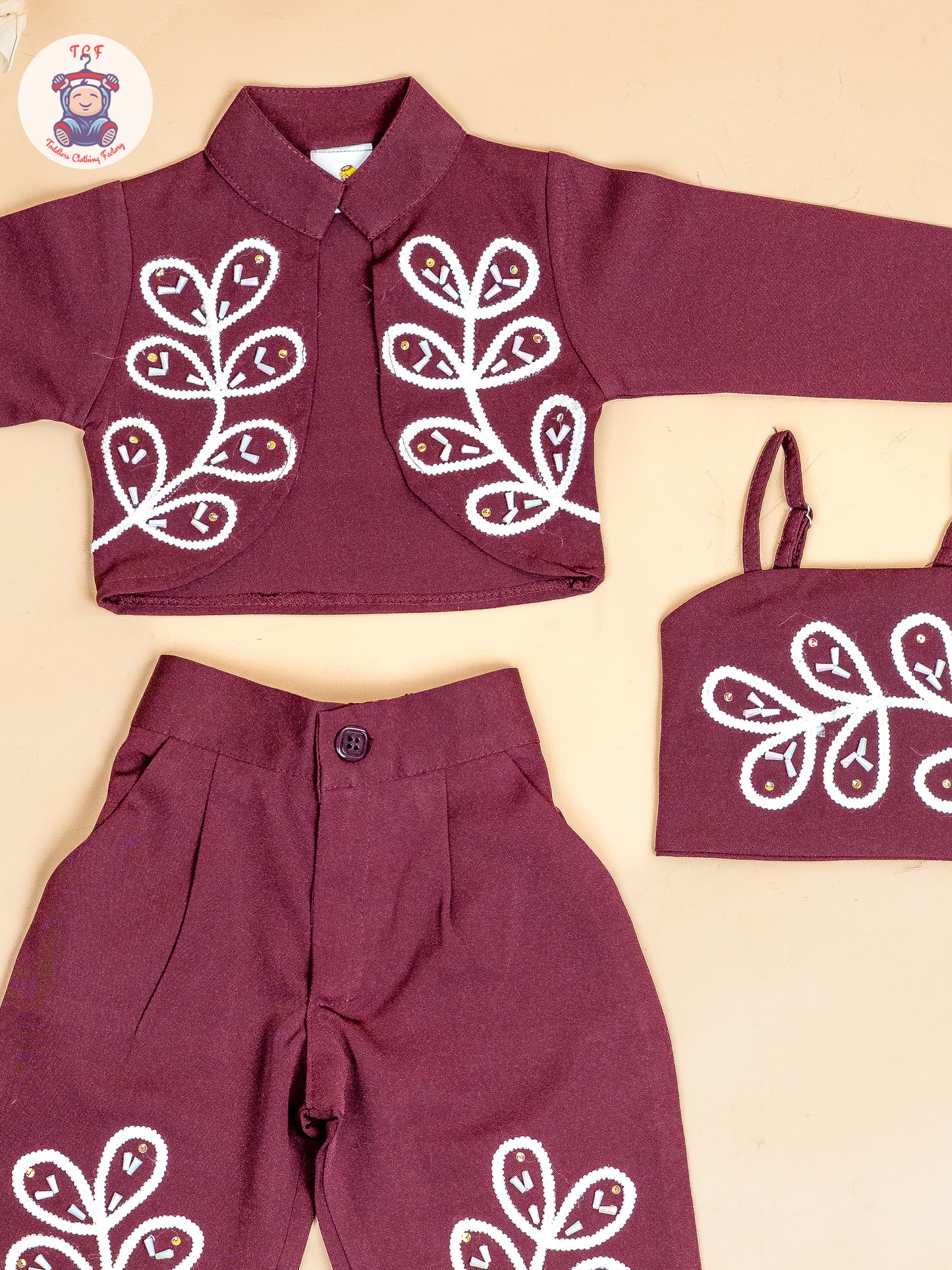 Maroon - Girls Embroidered Pant & Top